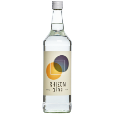 Eine Flasche Gin der Marke Rhizom